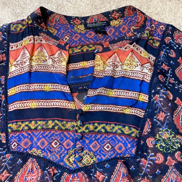 Lucky Brand size large silk 3/4 sleeve blouse - Picture 2 of 7